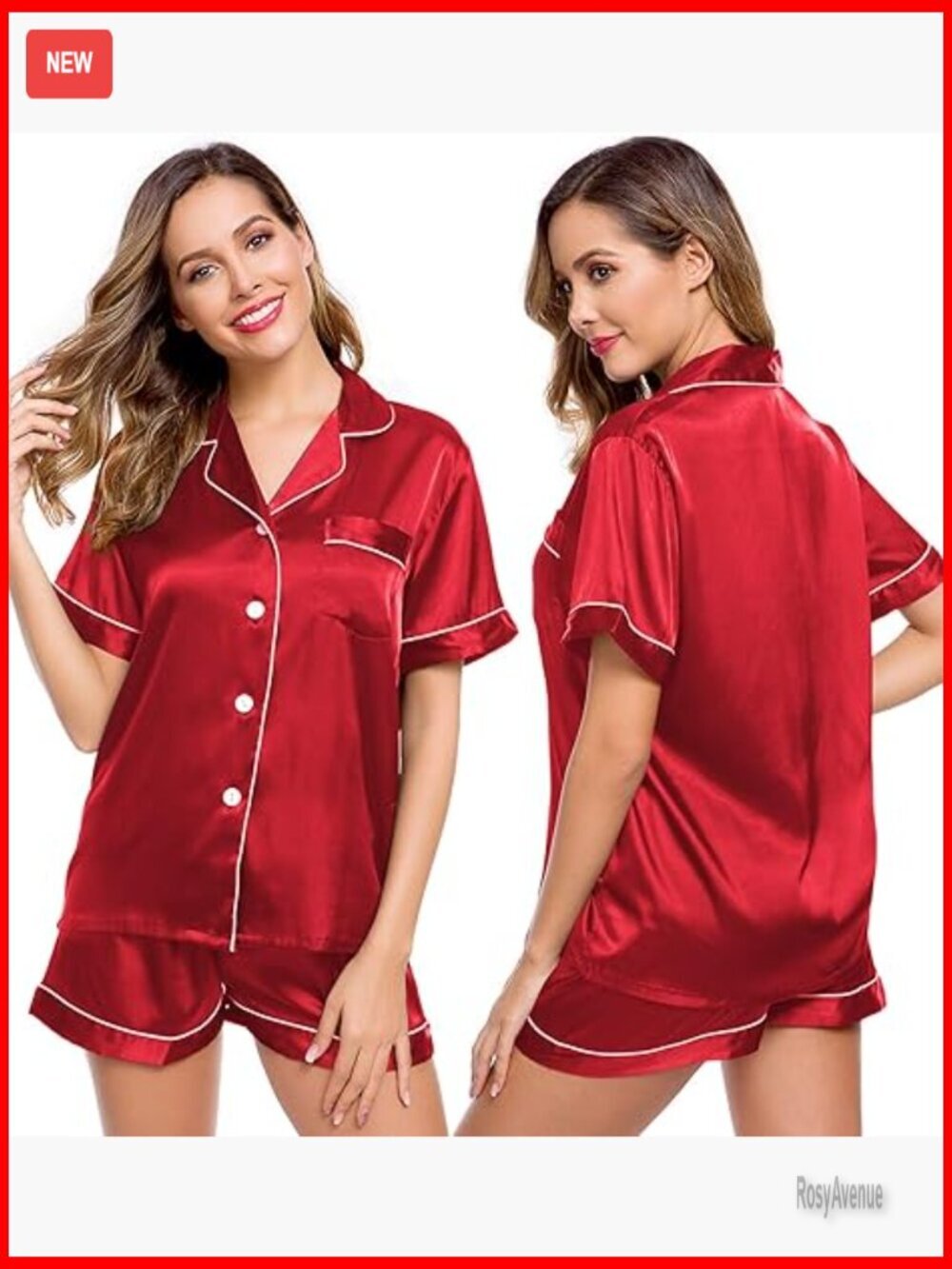 Silk Satin Pajama Set Short Sleeve Button-Down Lounge Two-Piece Sleepwear